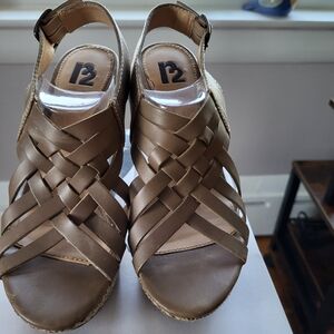 R2 Braided Wedge Sandals in Brown-Tan